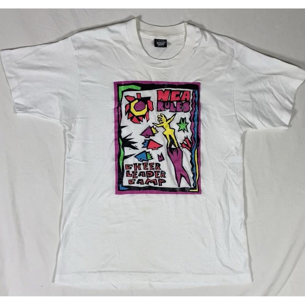 Vintage Neon Single Stitch NCA Rules National Cheerleaders Camp Shirt Size L - Picture 1 of 11